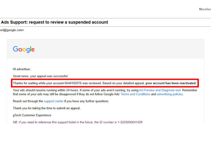 reactivate unpaid balance suspension for google ads